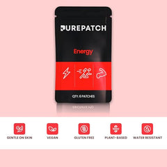 Pure Patch Energy Patch on skin arm demonstrates discreet wear for daytime energy.