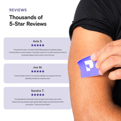 Pure Patch Sleep Patch on forearm at night, discreet and comfortable.