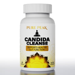 Pure Peak Candida Cleanse bottle on a clean surface highlighting gut balance support.
