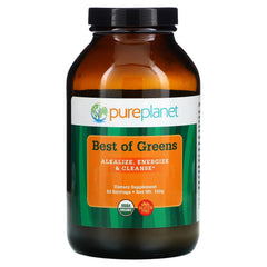 Pure Planet Best of Greens bottle front showing vibrant powder for daily energy.
