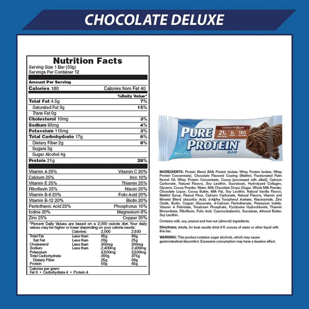 Pure Protein Bars chocolate deluxe bar close-up highlighting rich flavor