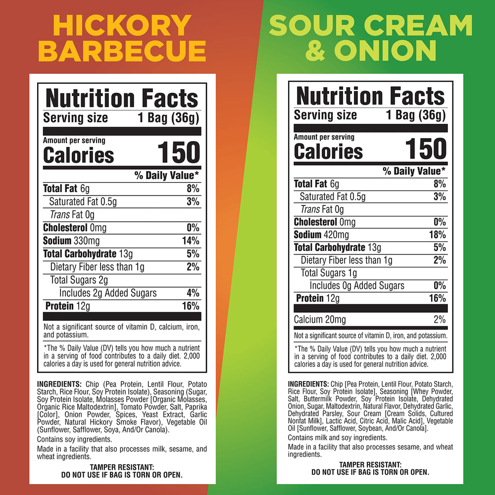 Pure Protein Popped Crisps Sour Cream & Onion box reveals savory crunch with 12g protein per serving.