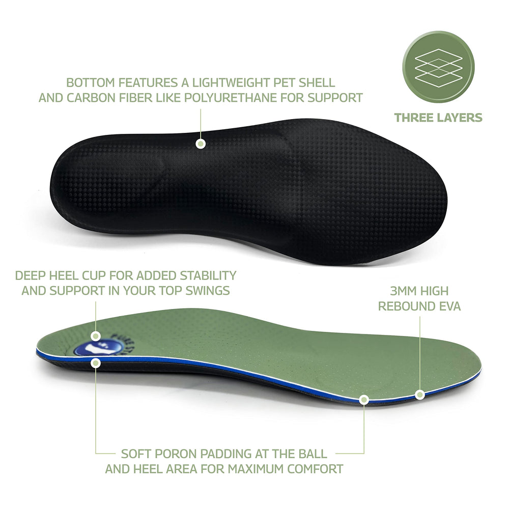Pure Stride Golf Orthotics heel cushion pad reduces heel pressure.