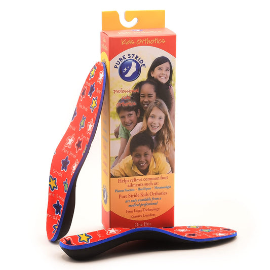 Pure Stride Kids Orthotics with four-layer comfort for longer wear.