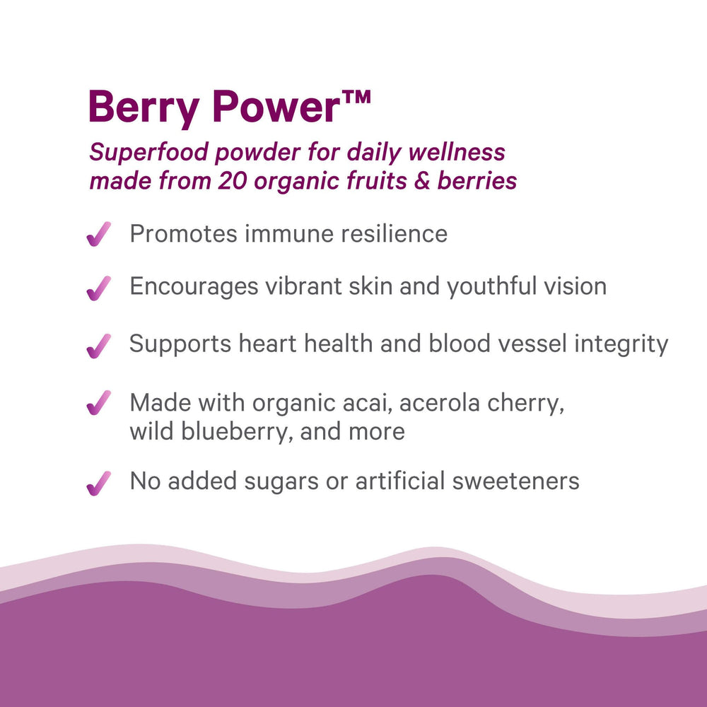 Pure Synergy Berry Power smoothie mix showing vibrant color and natural sweetness