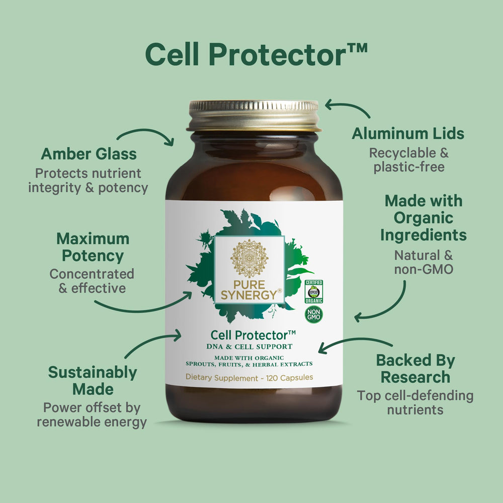 PURE SYNERGY Cell Protector bottle on table ready for daily routine with meals.