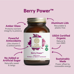 Pure Synergy Organic Berries closeup featuring acai, acerola, and wild blueberry