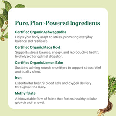 Pure Synergy Vita-Min-Balance ingredients list featuring organic, non-GMO components