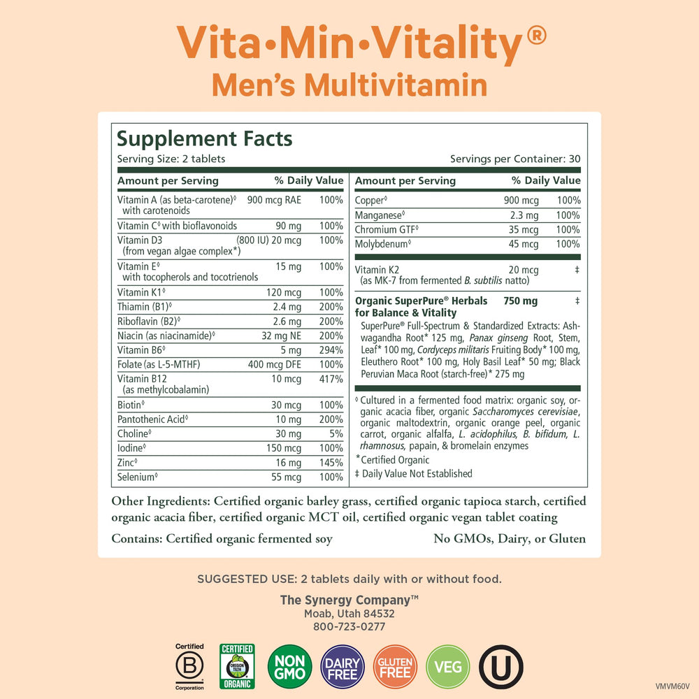 PURE SYNERGY Vita·Min·Vitality capsules shown for a simple daily routine