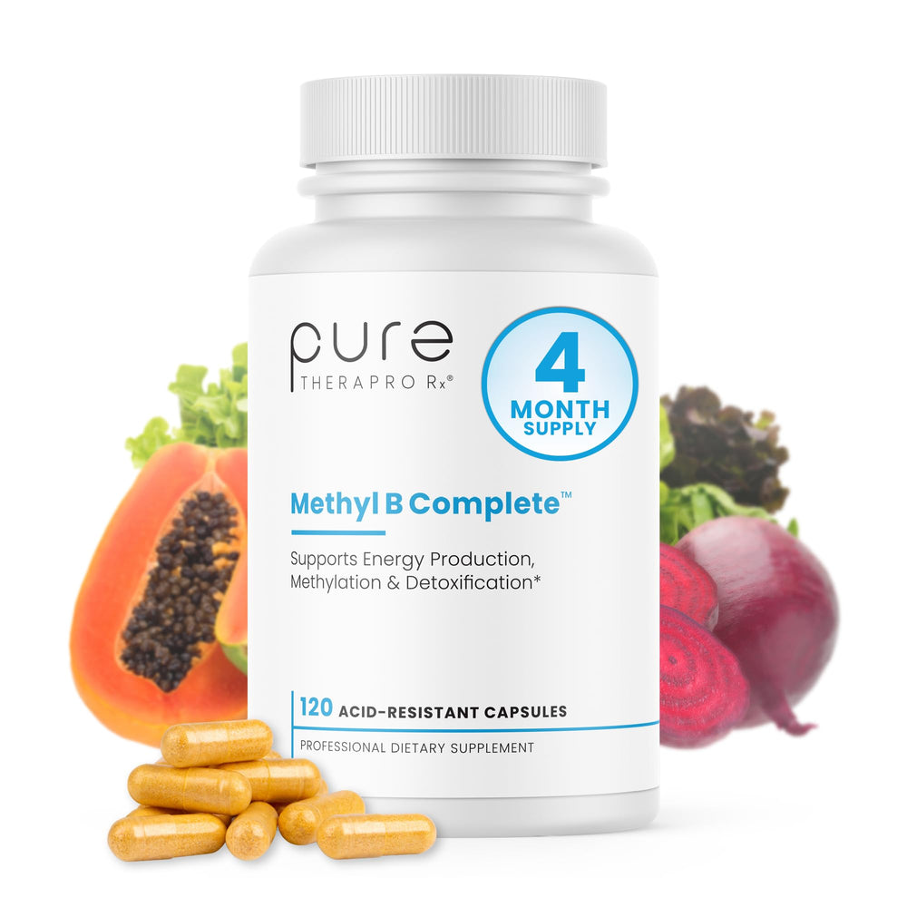 Pure Therapro Rx methylated B complex bottle for daily wellness support.