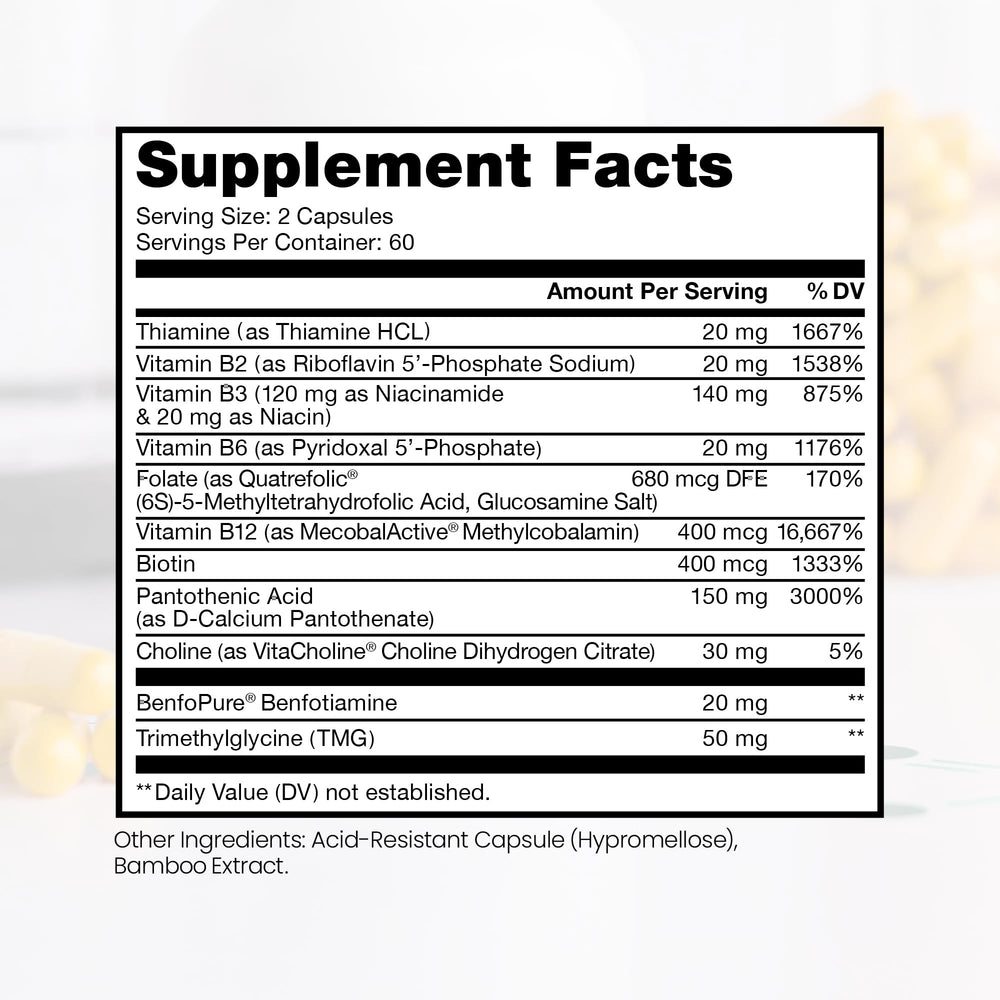 Pure Therapro Rx capsules, vegan-friendly daily B vitamin supplement
