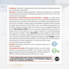 Label on Pure Therapro Rx CoQ10 bottle highlights MicroPQQ and Shilajit.