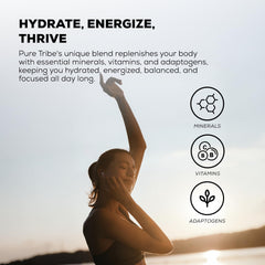 Pure Tribe instant hydration packet dissolving in water for quick refreshment.