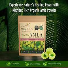 PureAyurbliss amla powder pour showing convenient dosing