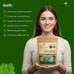 PureAyurbliss Brahmi powder in cup ready for routine.