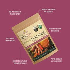 PureAyurbliss turmeric powder golden milk prep inspires soothing beverages.