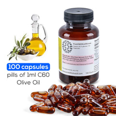 PureC60OliveOil bottle-front shows premium olive oil capsules.