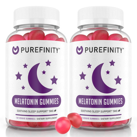 PUREFINITY Melatonin Gummies Kids bottle front showing berry flavor for bedtime routines.
