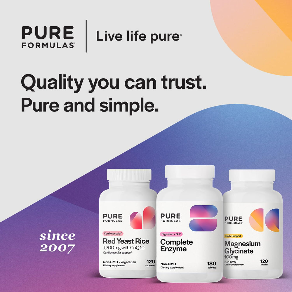 Non-GMO allergen-free label on PureFormulas Complete Enzyme packaging.
