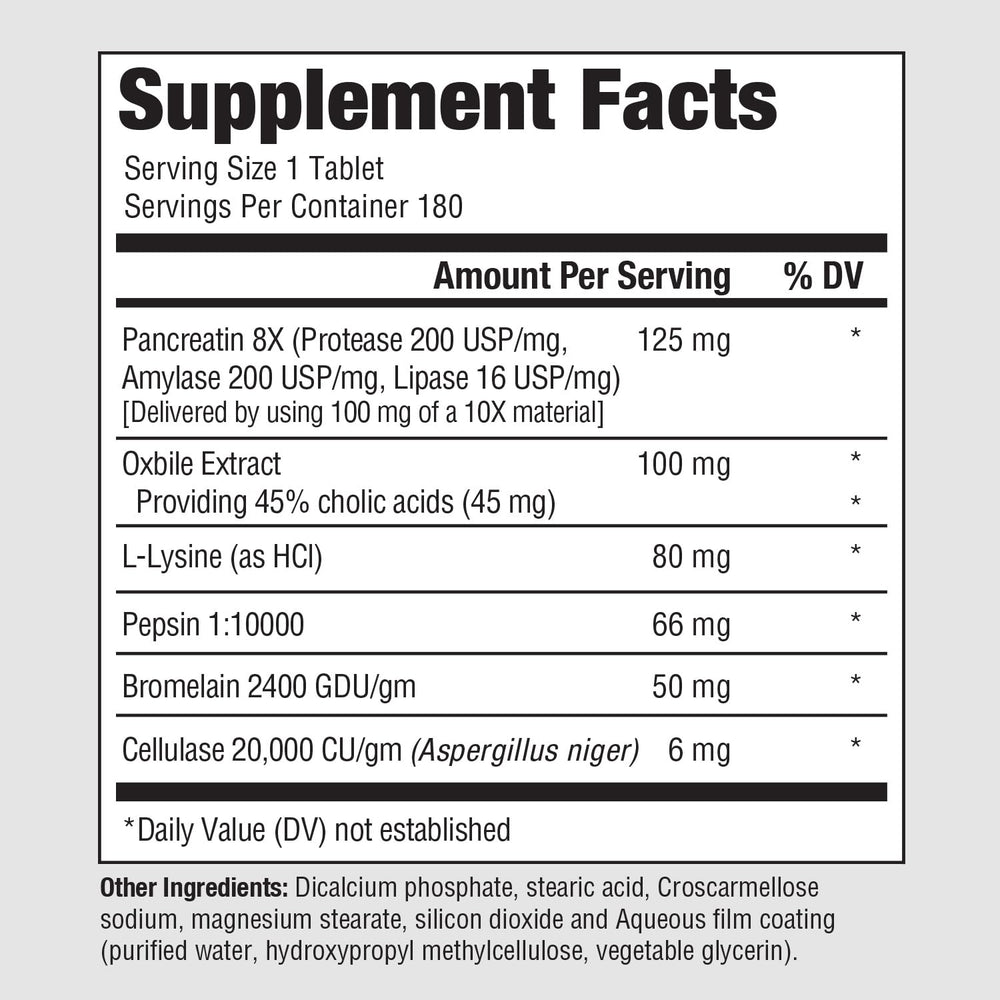 Close-up of PureFormulas Complete Enzyme tablets for daily use.