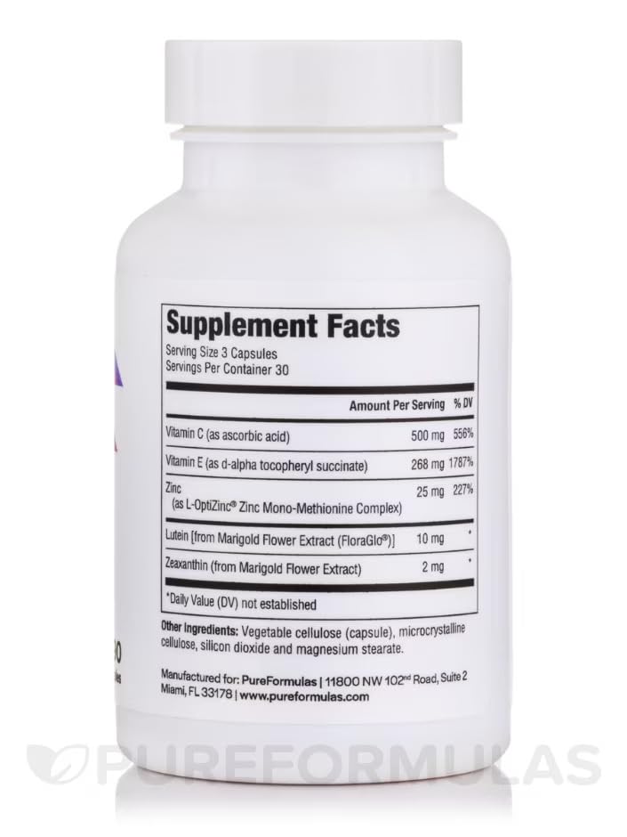 PureFormulas Pure Eye Support bottle on table ready for daily use.
