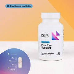 PureFormulas PureEye zeaxanthin and lutein detail on the label for macular nutrition.