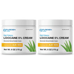 Puregen Labs 5% Lidocaine Cream tube front for quick relief.