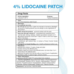 Puregen Labs Lidocaine 4% patch packaging opened for quick-use convenience.