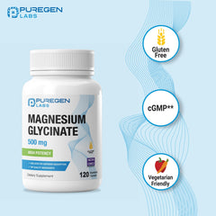 Chelated form of Puregen Labs Magnesium Glycinate 500mg improves absorption and digestion comfort.
