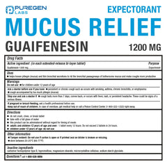 Puregen Labs Mucus Relief bottle front label highlighting 12-hour support