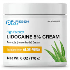 Puregen Labs lidocaine cream 5% tube closeup for fast numbing