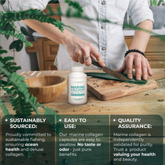 PUREHEALTH MARINE COLLAGEN vitamin-e capsules on tray highlight antioxidant support