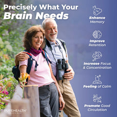 PureHealth Research Ageless Brain capsules closeup showing memory support.