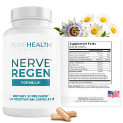 PUREHEALTH RESEARCH Nerve Regen Formula bottle front showing product name and purpose