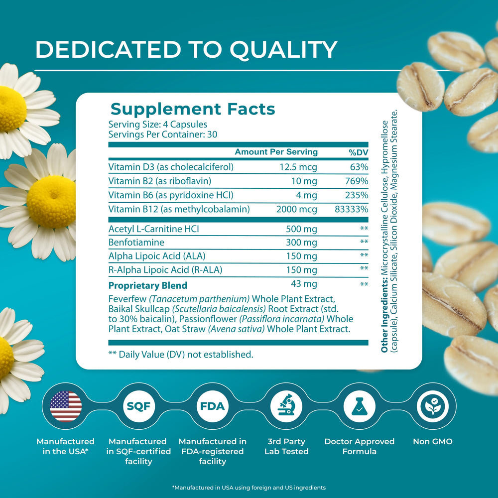 PUREHEALTH RESEARCH capsules close-up highlighting ALA and B vitamins for nerve health