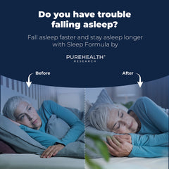 PUREHEALTH RESEARCH Sleep Formula pouring capsules suggests gentle wind-down support.