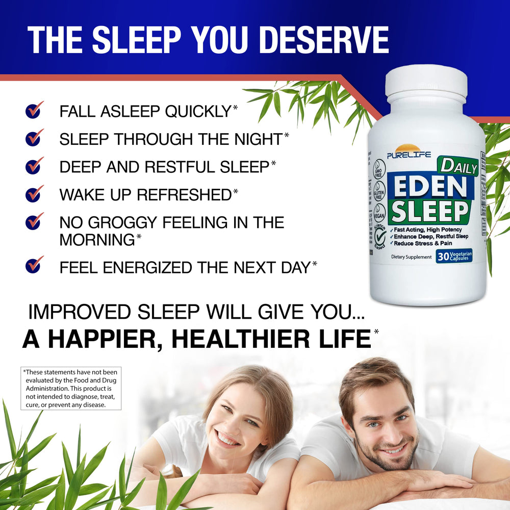 PureLife Eden capsules beside an eye mask for a soothing evening ritual.