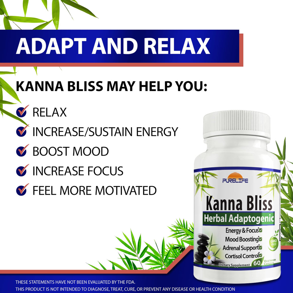 PureLife Kanna Bliss bottle back with ingredients and vegan formula