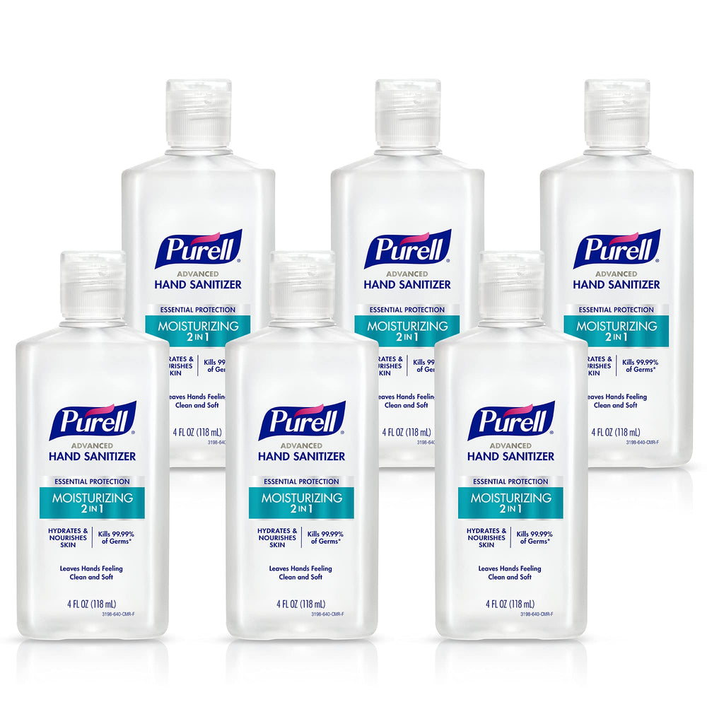 Purell 2in1 Moisturizing Advanced Hand Sanitizer bottle with flip-top cap for on-the-go sanitizing