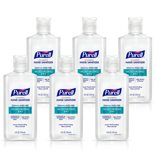 Purell 2in1 Moisturizing Advanced Hand Sanitizer bottle with flip-top cap for on-the-go sanitizing