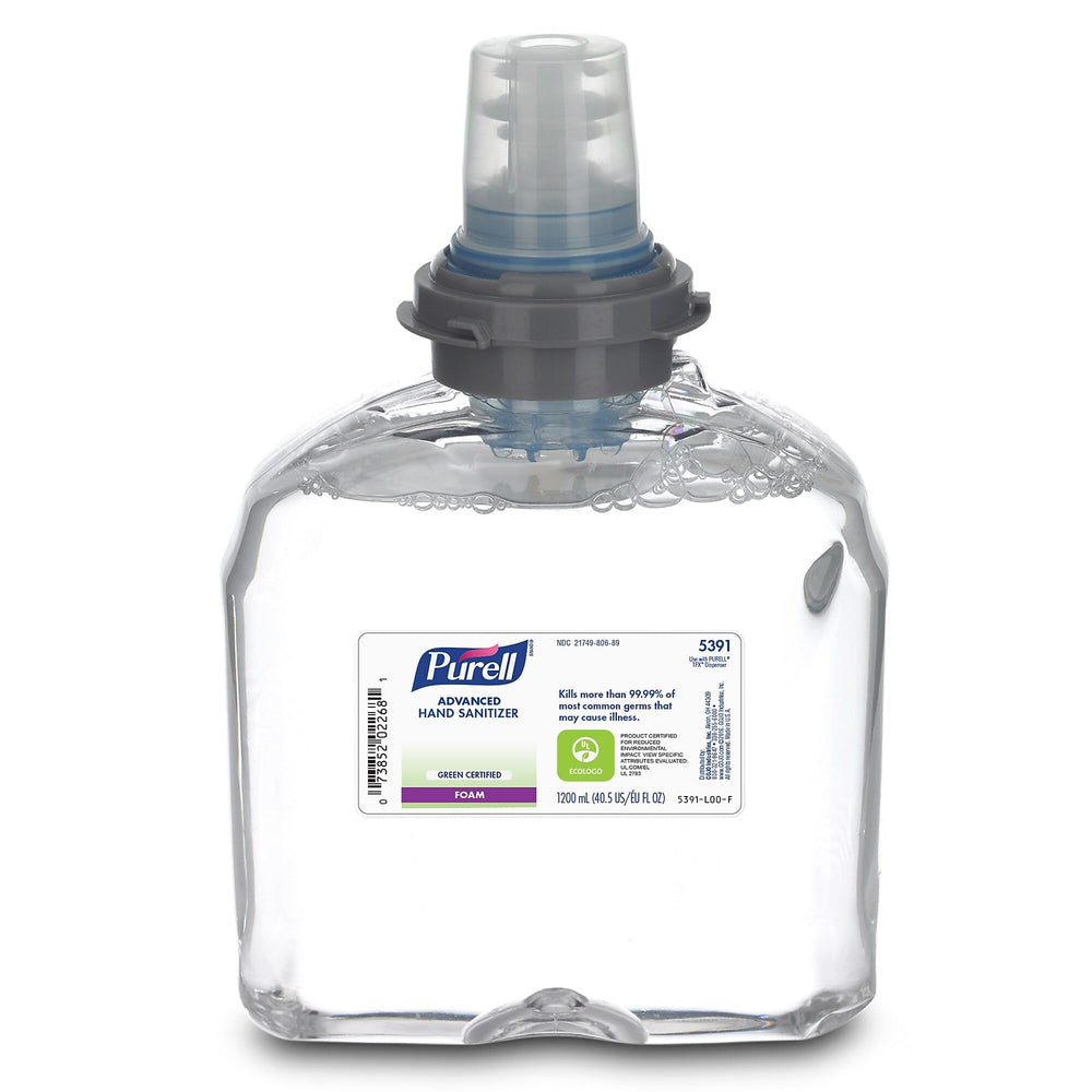 Purell Advanced Foaming Sanitizer Refill 1200 ml for TFX dispenser, ready for quick replacement.
