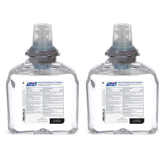 Purell Advanced Green Certified foam refill bottle shows 1200 mL capacity for reliable supply.