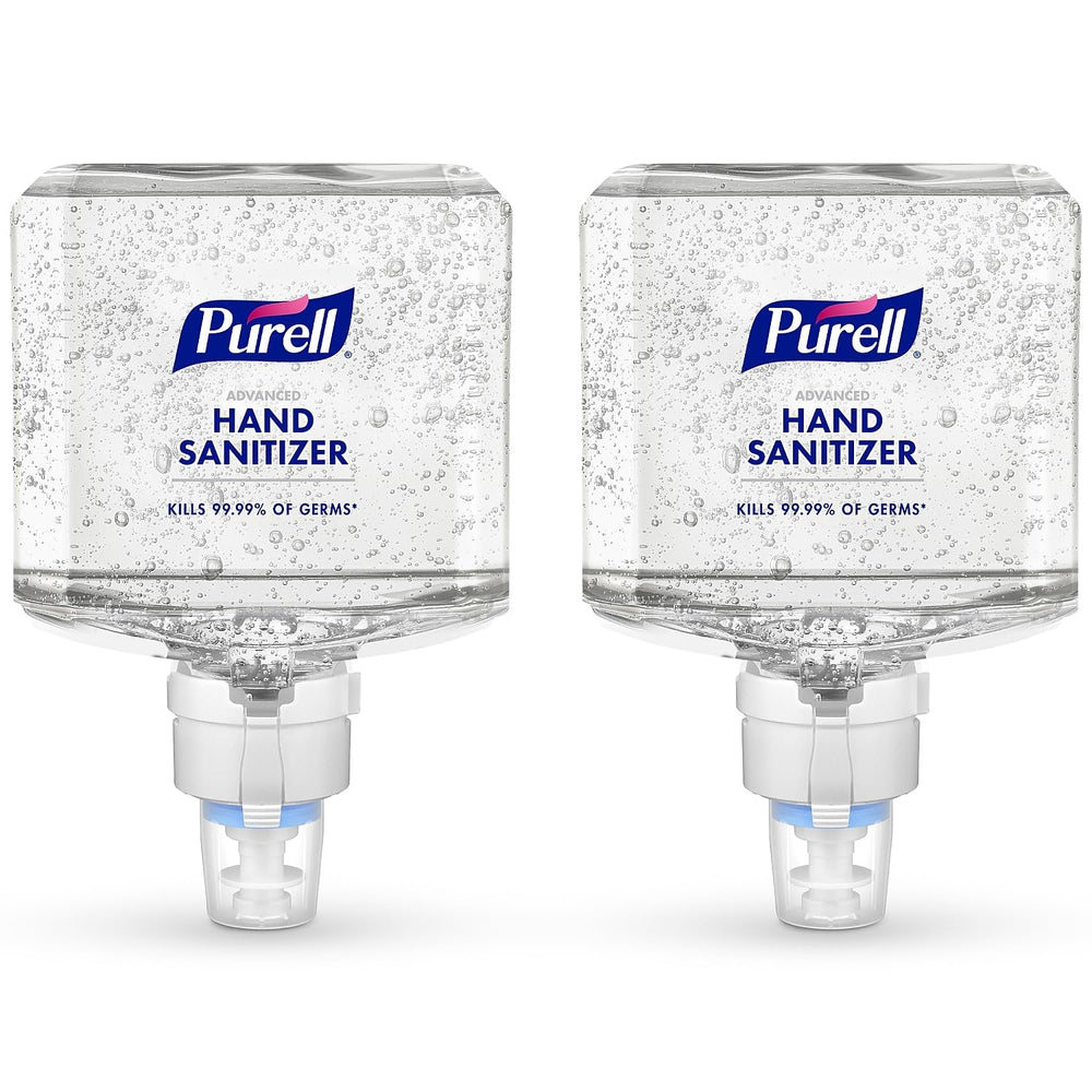Purell Advanced Hand Sanitizer Gel 1200ml refill pour shows easy dispensing and fresh scent.
