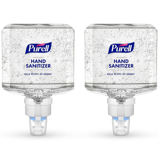 Purell Advanced Hand Sanitizer Gel 1200ml refill pour shows easy dispensing and fresh scent.