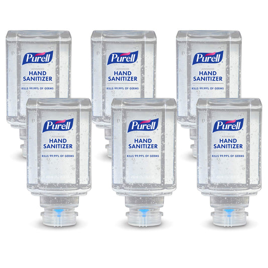 Purell Advanced hand sanitizer gel ES1 push-dispenser for quick sanitizing in busy spaces.