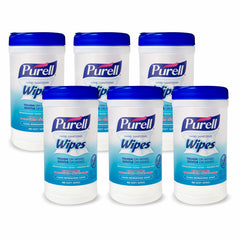 Purell canister front view in six-pack, ready for on-the-go cleaning.