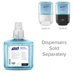 Recycling symbol on Purell refill bottle emphasizing eco-friendly packaging