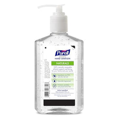 Purell Naturals 2X sanitizing strength bottle badge visible, showcasing faster protection.