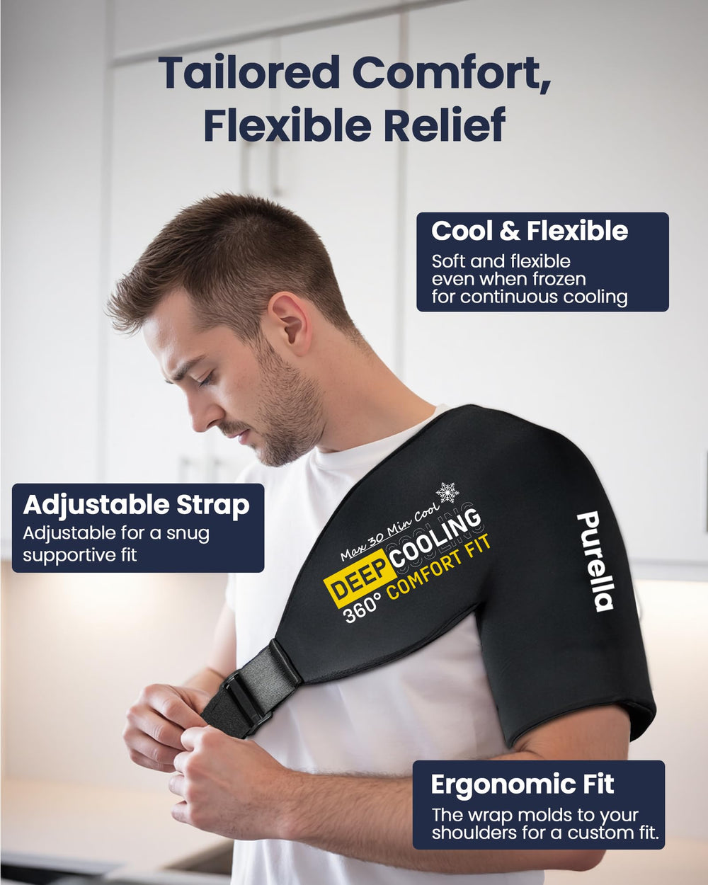 Purella cold therapy in motion shows hands-free use