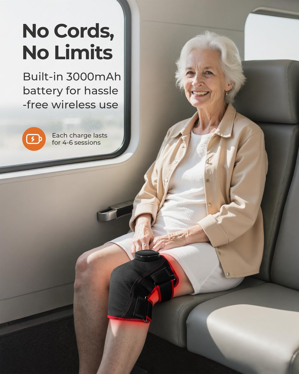 Purella knee wrap touch-screen control enables easy session adjustments.